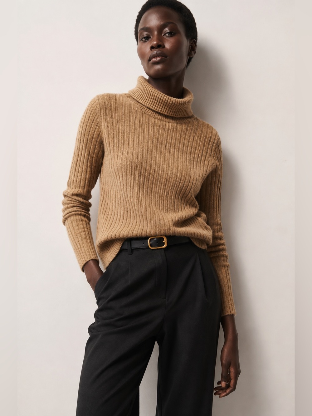Trendyol M Ribbed Turtleneck Sweater | Camel Brown